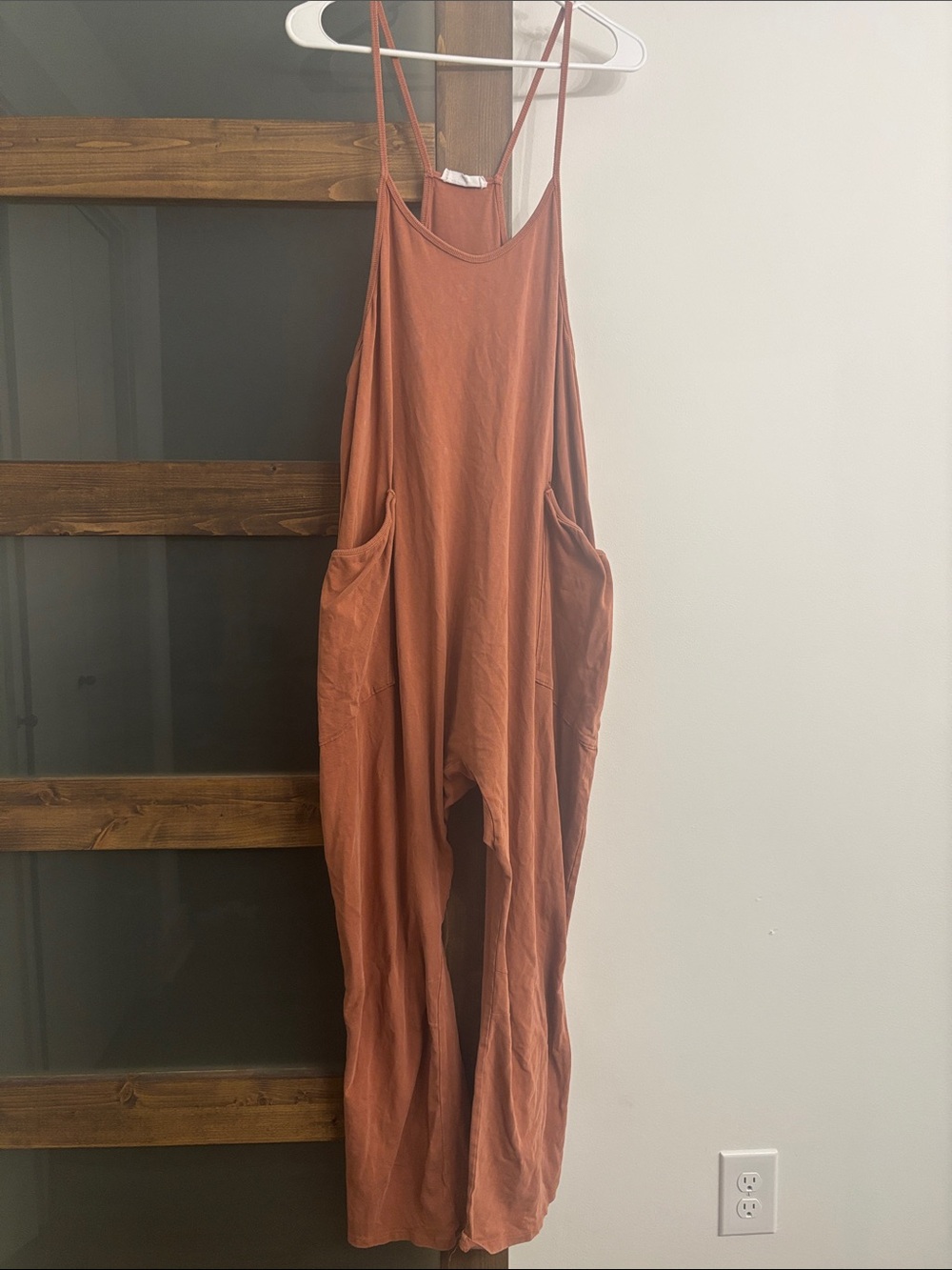 Rust Orange Lightweight Strappy Jumpsuit with Pockets